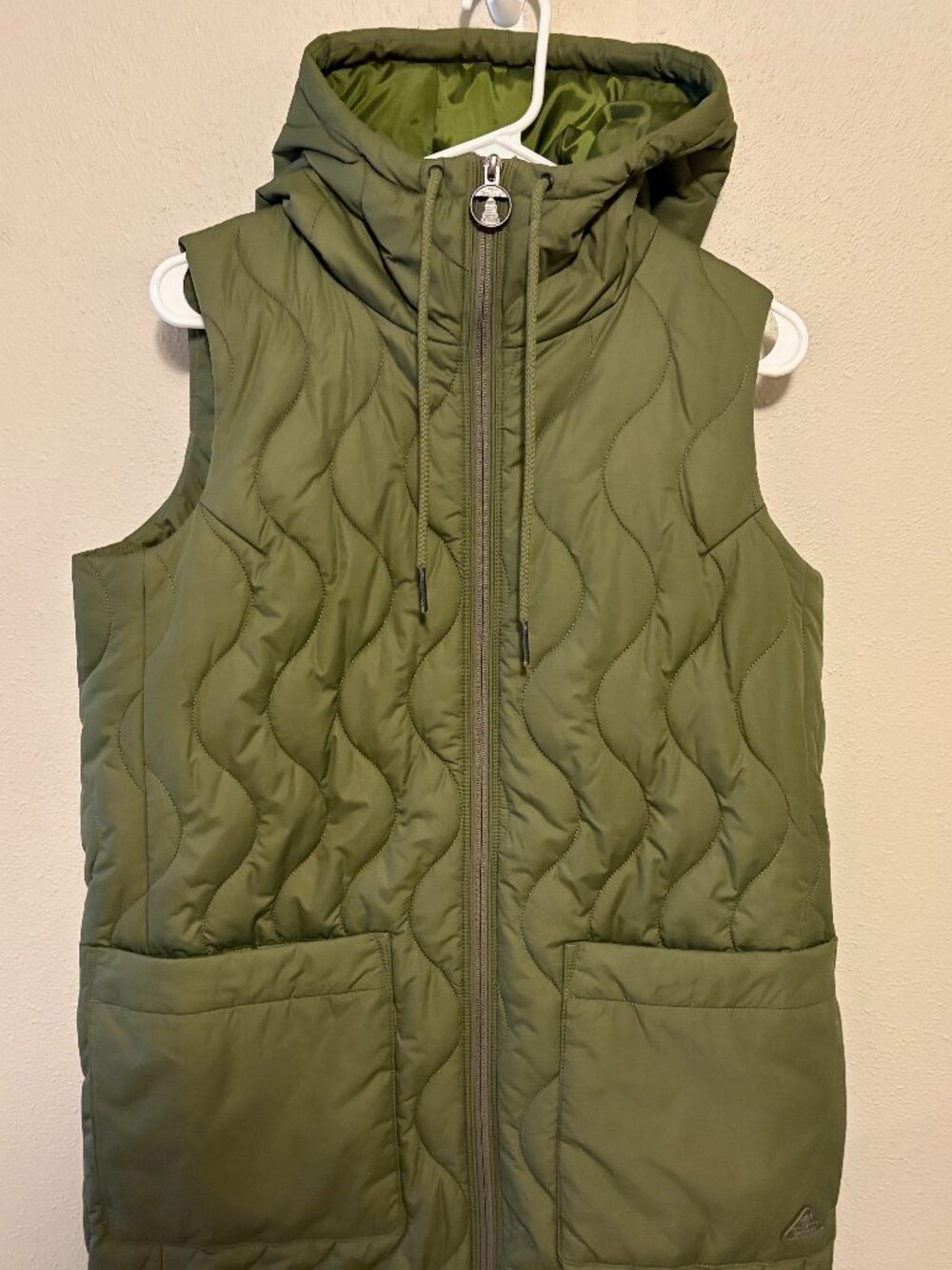 Barbour Guilden Longline Gilet Dark Moss Hooded Quilted Vest US 8
